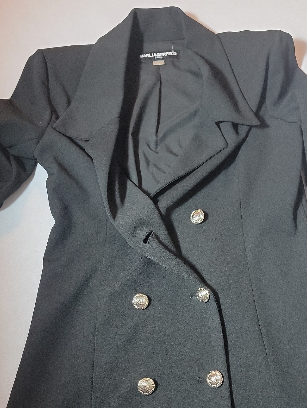 Karl Lagerfeld Black Double-Breasted Ruffle-Hem Blazer Dress Size 6 - Picture 11 of 15